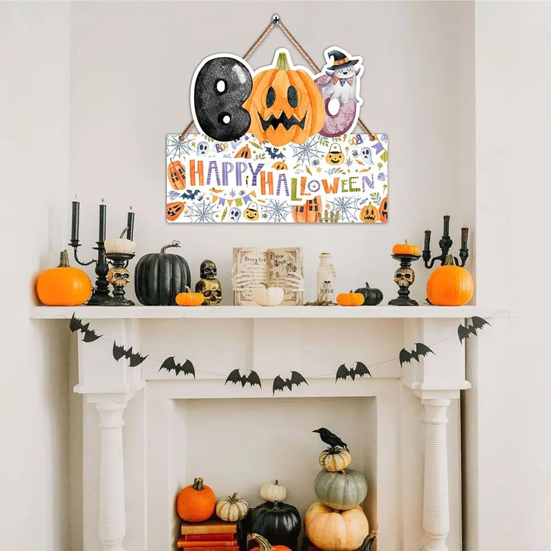 Hatzelou 1PCS Halloween Decoration Wooden Wall Sign, Boo Hanging Sign for Front, Happy Halloween Welcome Sign, Wall Decor for Room Party Indoor Home Decor, Party Decor Supplies - Image 5